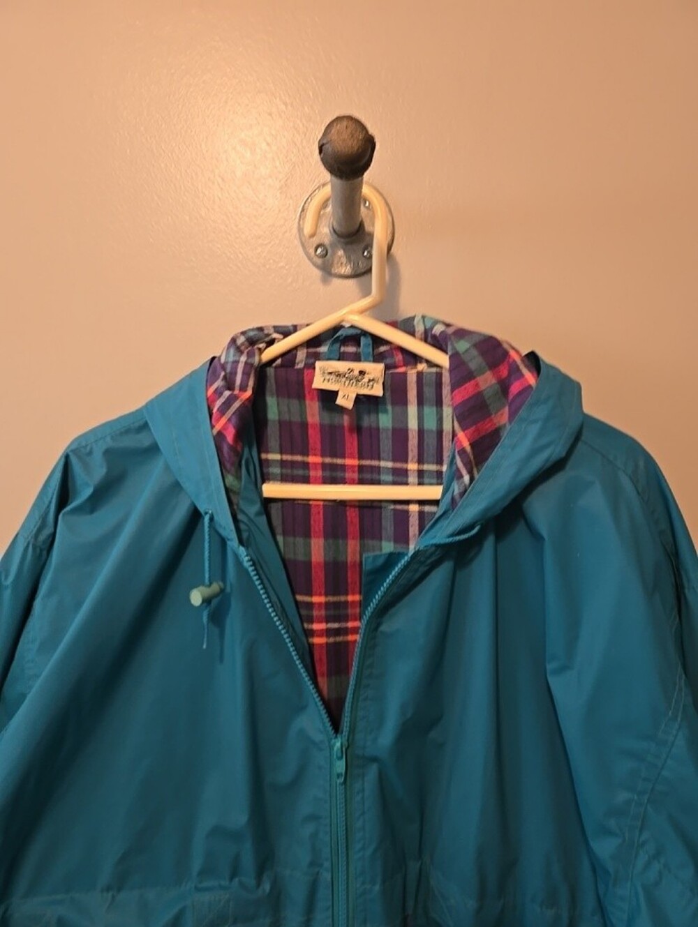 Rain Jacket Northern Rlections Green/Blue Lined Plaid Women's Sz, XL Vintage